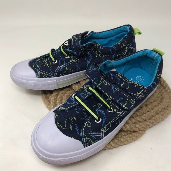 Lily & Dan Boys Dinosaur Memory Foam Canvas Shoes Size 2/3 Navy Blue Green - Picture 3 of 8